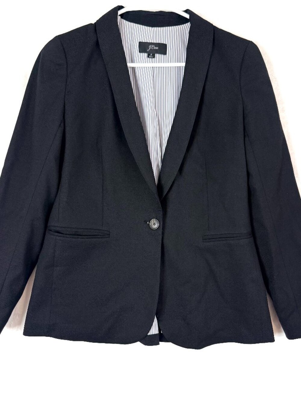 J CREW Wool Preppy Office Academia Single Button Suit Jacket Womens 2 Black